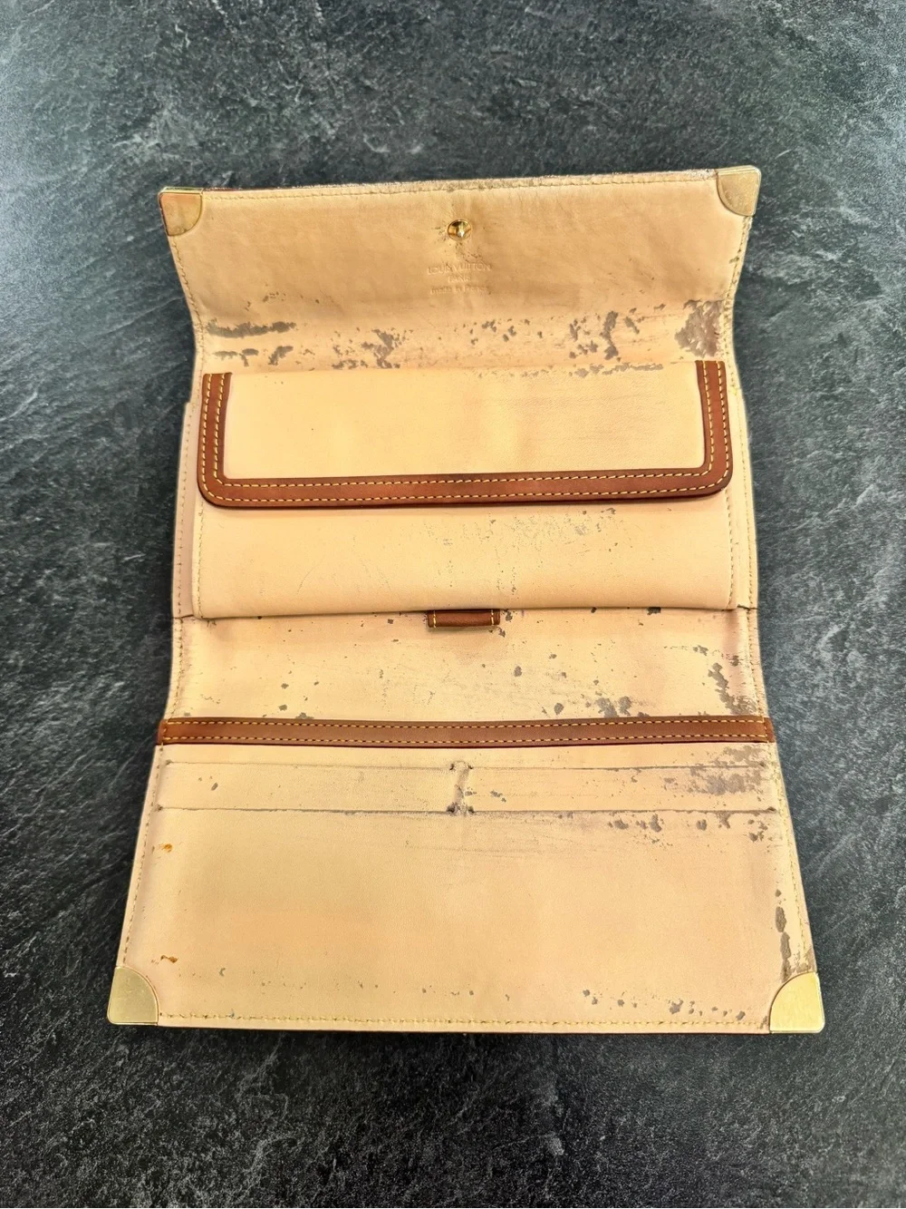 Louis Vuitton White Multicolor Monogram Trifold Wallet with Brown Trim